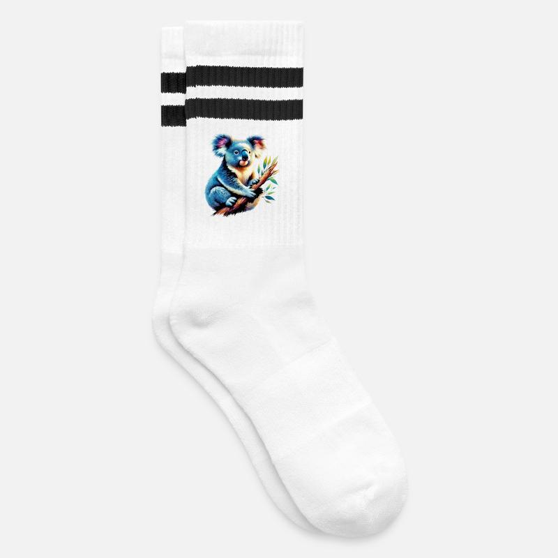 Koala - Gestreifte Tennissocken - Weiß/Schwarz