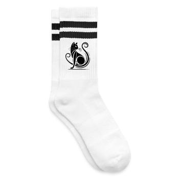 Moderne schwarze Katze - Gestreifte Tennissocken - Weiß/Schwarz - Rechts