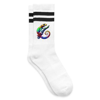 Gecko - Gestreifte Tennissocken - Weiß/Schwarz - Rechts