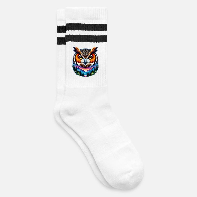 Eule - Gestreifte Tennissocken - Weiß/Schwarz