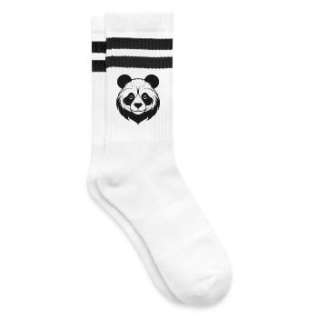 Illustrative panda with gentle features - Striped tennis socks - white/black - Right