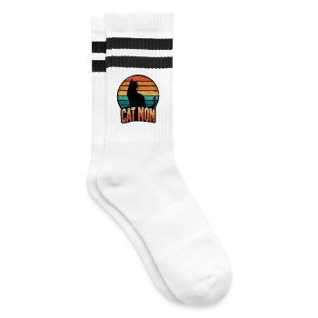 Cat Mom Vintage Sunset - Katze Katzen - Gestreifte Tennissocken - Weiß/Schwarz - Rechts