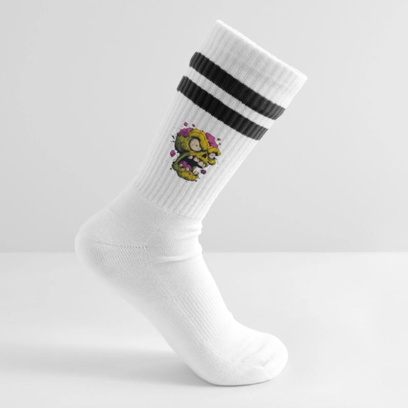 Exploding Skull – Comic Horror Motif Striped tennis socks