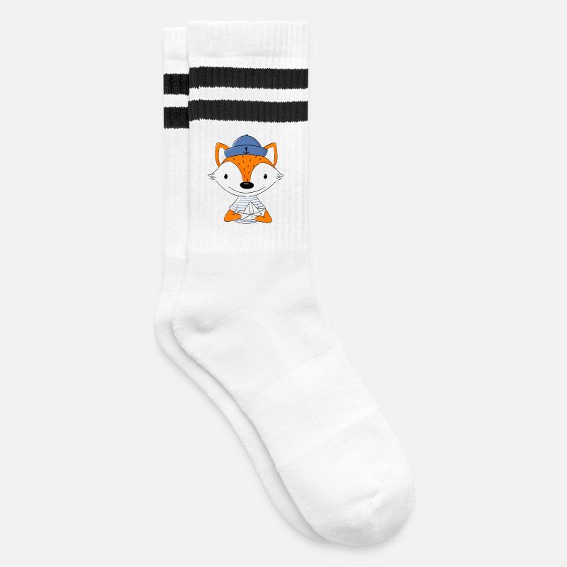 Sailor fox with paper boat - Striped tennis socks - white/black