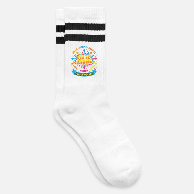 Gute Laune Einfach Überall – Positives Design - Gestreifte Tennissocken - Weiß/Schwarz