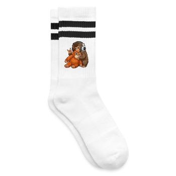 Monkey Punch Affe Musik hören  - Gestreifte Tennissocken - Weiß/Schwarz - Rechts