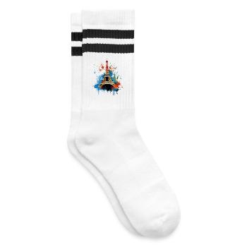 Paris Eiffelturm Skyline Frankreich Splash Bunt - Gestreifte Tennissocken - Weiß/Schwarz - Rechts