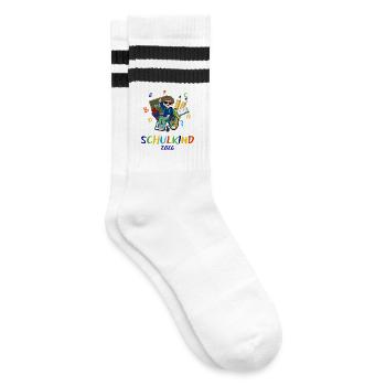 Schulkind 2026: Bunte Inklusion - Gestreifte Tennissocken - Weiß/Schwarz - Rechts