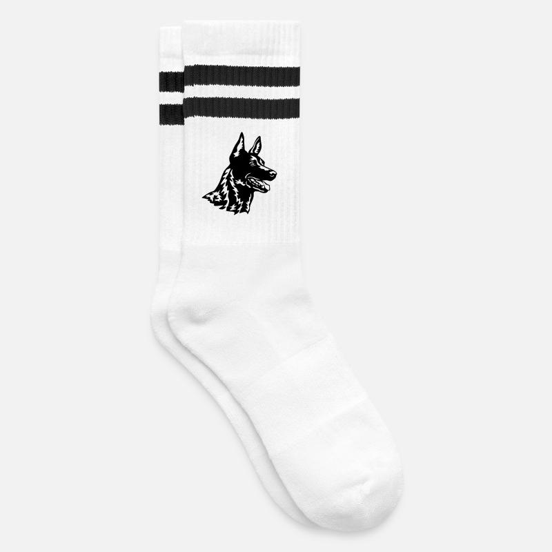 Hollandse Herder head - Striped tennis socks - white/black