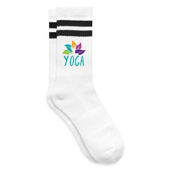 Vibrant Lotus Yoga Embrace - Gestreifte Tennissocken - Weiß/Schwarz - Rechts