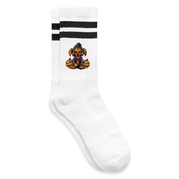 Spooky Halloween dog with pumpkins - Striped tennis socks - white/black - Right