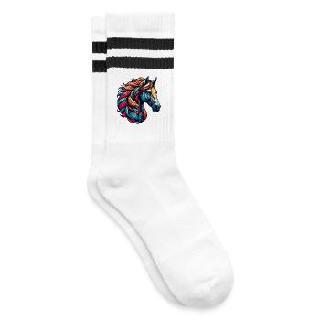 Pferd - Gestreifte Tennissocken - Weiß/Schwarz - Rechts