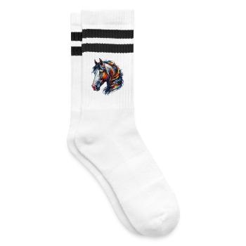 Pferd - Gestreifte Tennissocken - Weiß/Schwarz - Rechts