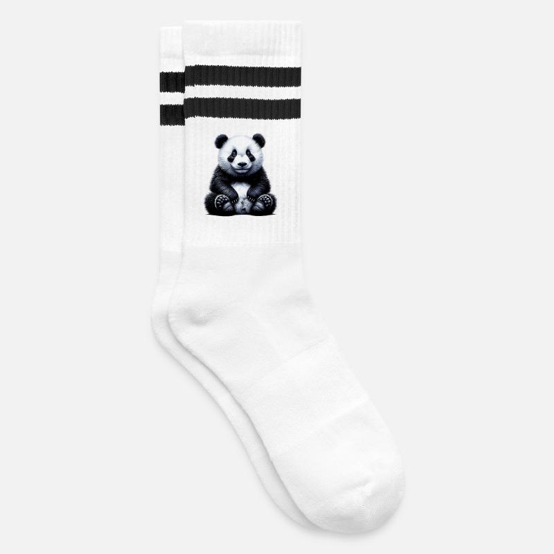 Panda - Gestreifte Tennissocken - Weiß/Schwarz