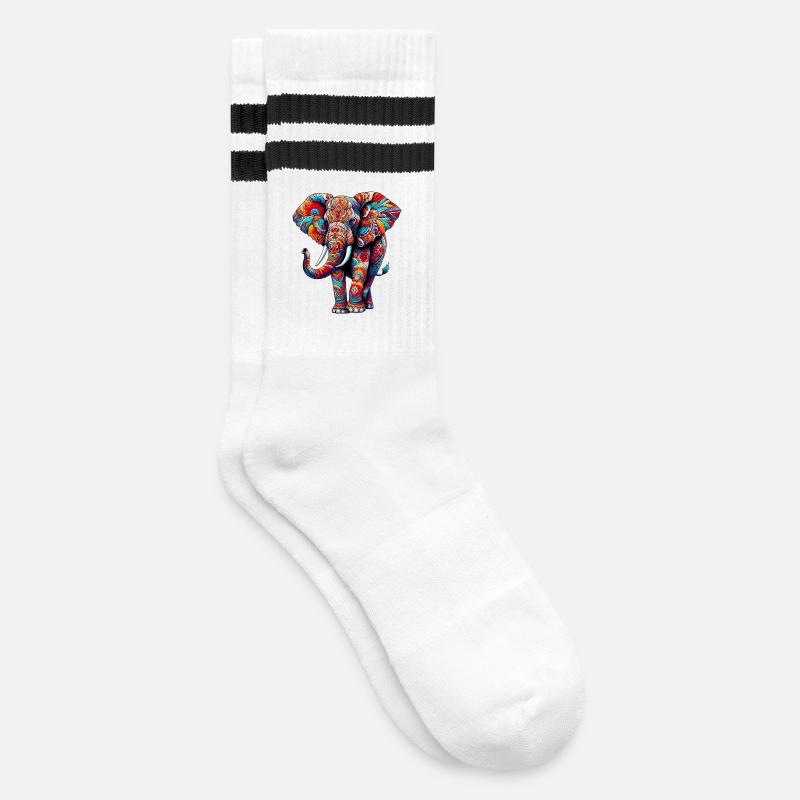 Elefant - Gestreifte Tennissocken - Weiß/Schwarz