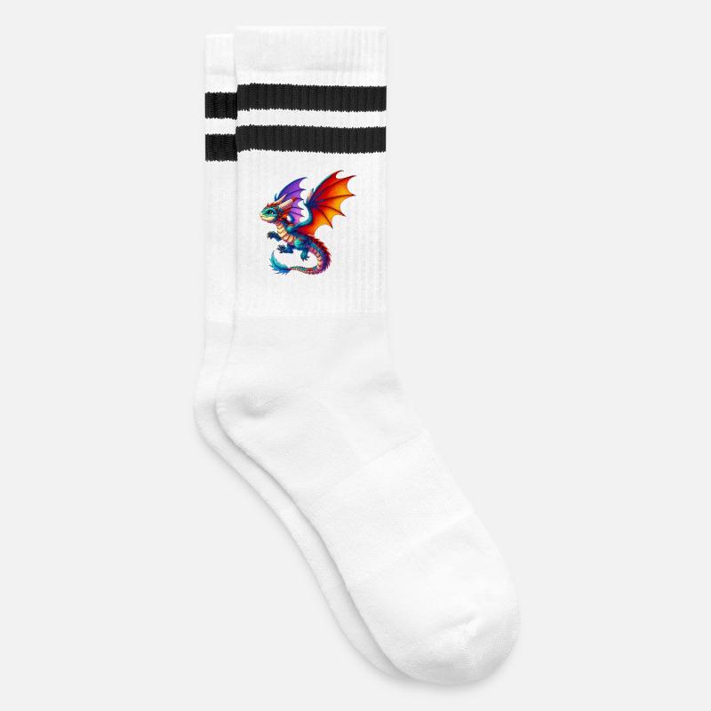 Drache - Gestreifte Tennissocken - Weiß/Schwarz