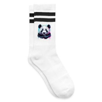 Panda - Gestreifte Tennissocken - Weiß/Schwarz - Rechts