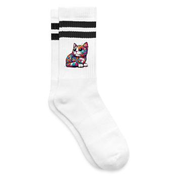Cat - Striped tennis socks - white/black - Right