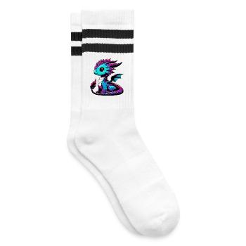 Drache - Gestreifte Tennissocken - Weiß/Schwarz - Rechts