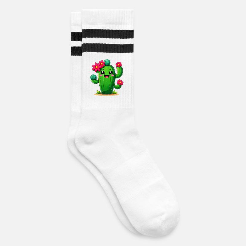 Kaktus - Gestreifte Tennissocken - Weiß/Schwarz
