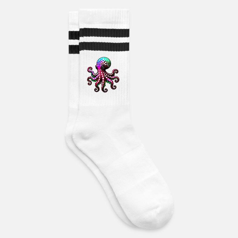 Krake - Gestreifte Tennissocken - Weiß/Schwarz