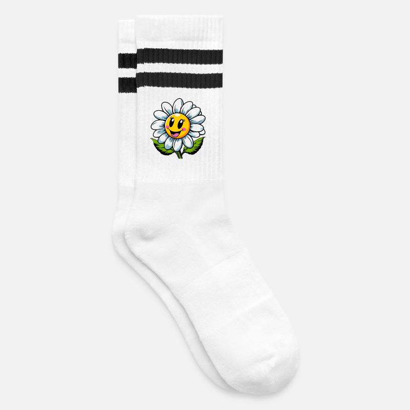 Gänseblümchen - Gestreifte Tennissocken - Weiß/Schwarz