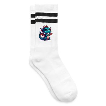 Drache - Gestreifte Tennissocken - Weiß/Schwarz - Rechts