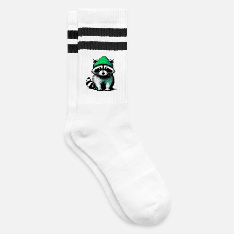 Waschbär - Gestreifte Tennissocken - Weiß/Schwarz
