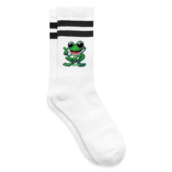 Frosch - Gestreifte Tennissocken - Weiß/Schwarz - Rechts