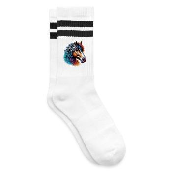Pferd - Gestreifte Tennissocken - Weiß/Schwarz - Rechts