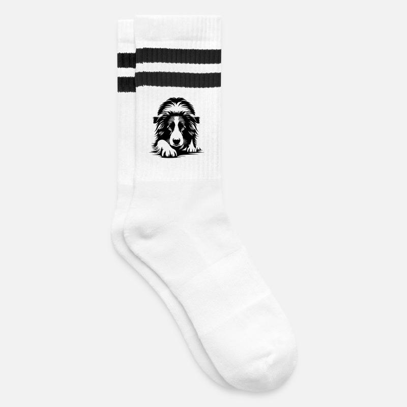 Border Collie - Gestreifte Tennissocken - Weiß/Schwarz
