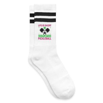 Das Leben ist kurz, spielen Sie Pickleball - Gestreifte Tennissocken - Weiß/Schwarz - Rechts