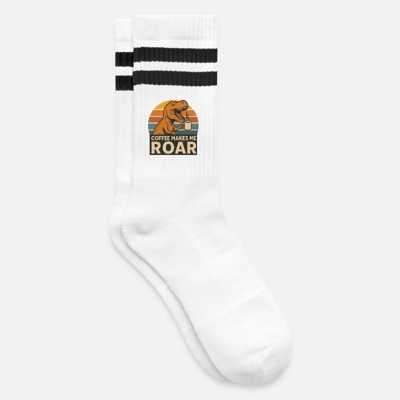 Dinosaur Coffee Roar Fun Design - Striped tennis socks - white/black