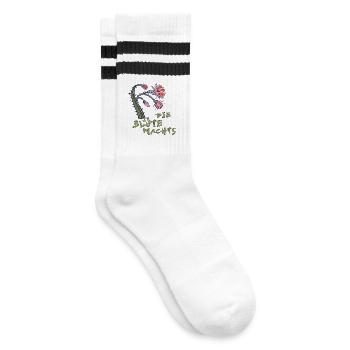 Kaktus mit Blüte und Spruch - Gestreifte Tennissocken - Weiß/Schwarz - Rechts