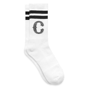 the letter C Silver Metallic Ornament - Striped tennis socks - white/black - Right