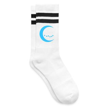 Blauer Mond mit Windspiel - Gestreifte Tennissocken - Weiß/Schwarz - Rechts