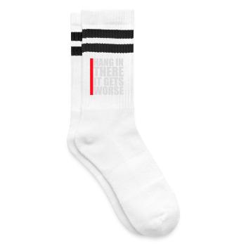 Hang In There It Gets Worse Lustiger Spaß Spruch - Gestreifte Tennissocken - Weiß/Schwarz - Rechts