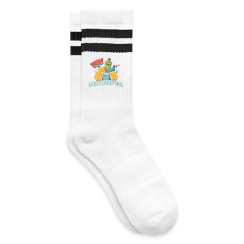 Funny Cleaning Design - Striped tennis socks - white/black - Right