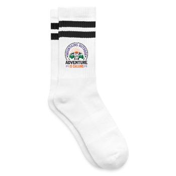 Mountains - Adventure is Calling - Striped tennis socks - white/black - Right