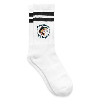 Papa Komm Wir Angeln Fischmotiv - Gestreifte Tennissocken - Weiß/Schwarz - Rechts