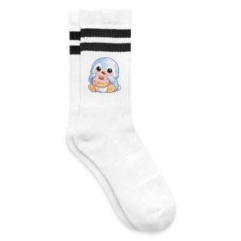 Little Donut Penguin - Striped tennis socks - white/black - Right