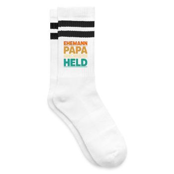 Ehemann Papa Grillmeister Held - Gestreifte Tennissocken - Weiß/Schwarz - Rechts