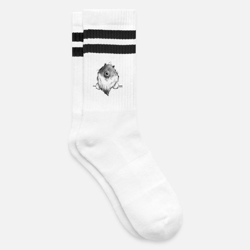 Lustiger Wolfsspitz I Comic Hund Geschenk - Gestreifte Tennissocken - Weiß/Schwarz