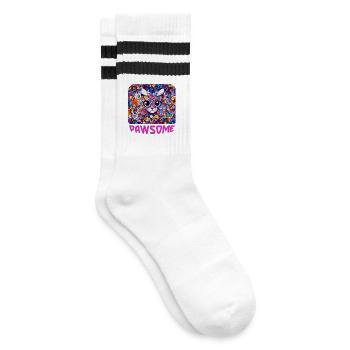 Pawsome - Cat in Flowers - Striped tennis socks - white/black - Right