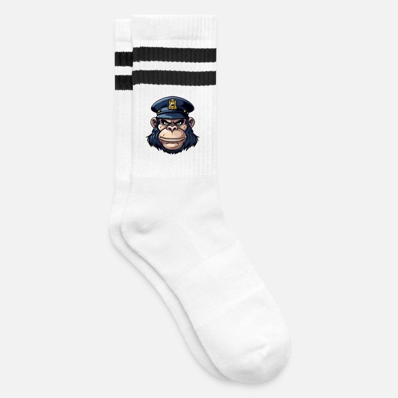 Monkey Policeman - Striped tennis socks - white/black