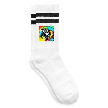 Papagei Pop Art - Gestreifte Tennissocken - Weiß/Schwarz - Rechts