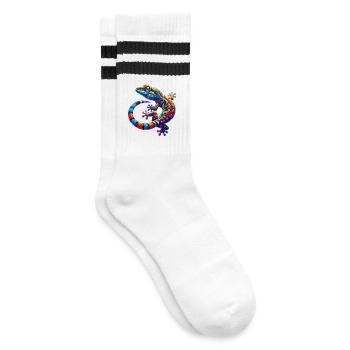 Gecko - Gestreifte Tennissocken - Weiß/Schwarz - Rechts