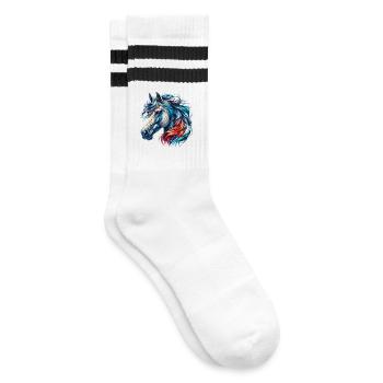 Pferd - Gestreifte Tennissocken - Weiß/Schwarz - Rechts
