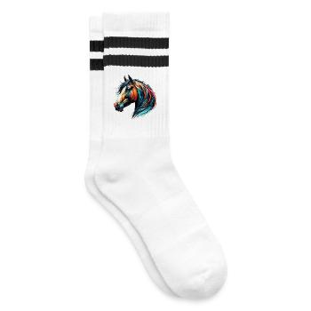 Pferd - Gestreifte Tennissocken - Weiß/Schwarz - Rechts