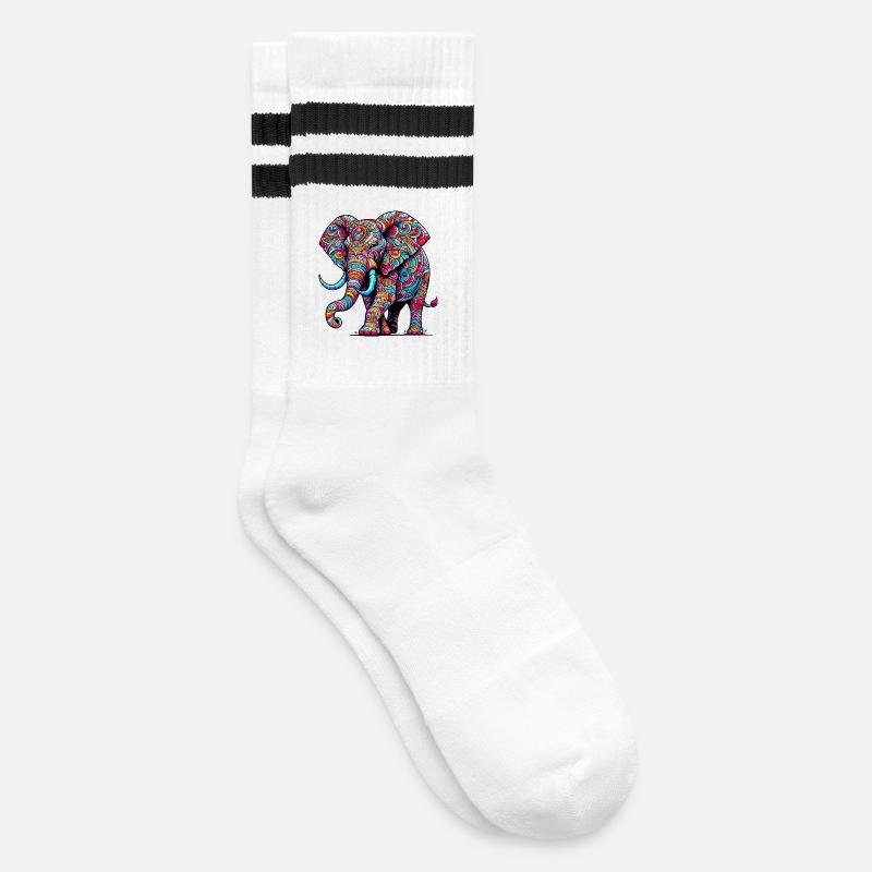 Elefant - Gestreifte Tennissocken - Weiß/Schwarz